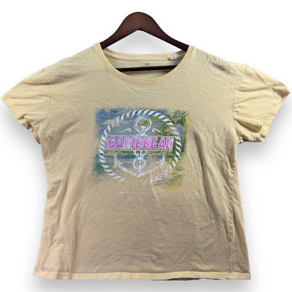 Princess Cruises Caribbean T Shirt Mens XL Yellow Short Sleeve Graphic Crew Neck